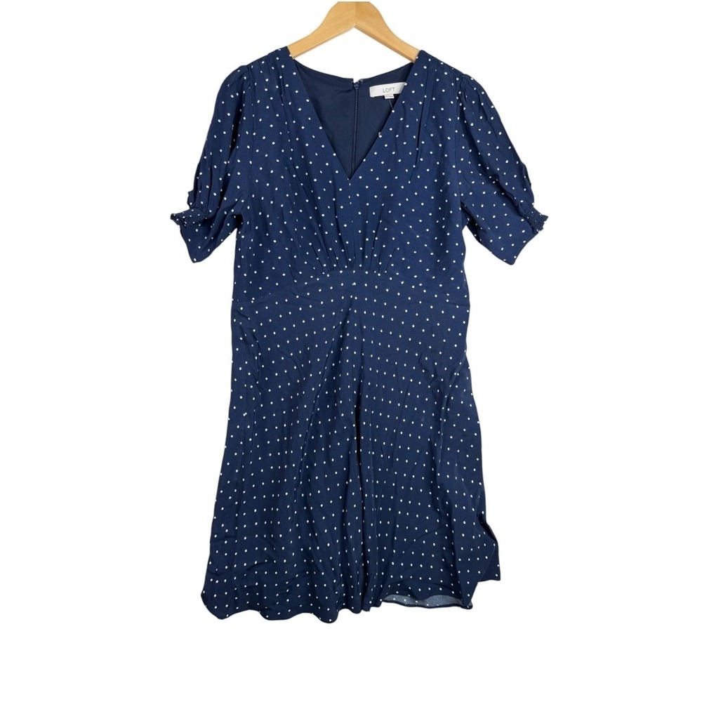 New Women's Loft Polka Dot V-neck Midi Dress size 10 Blue/White